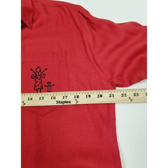 Asian Creations Linen Blend Red woven top‎ graffiti stick family  size small - Picture 10 of 10